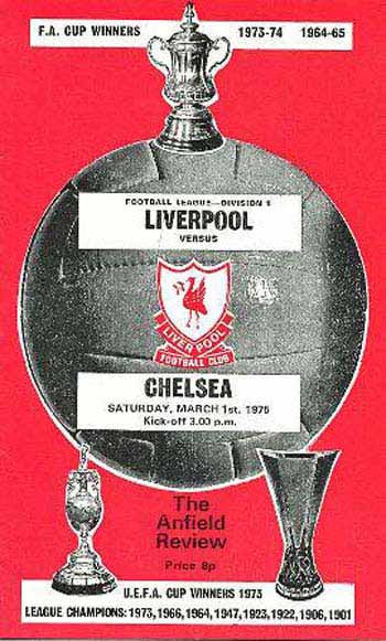 programme cover for Liverpool v Chelsea, Saturday, 1st Mar 1975