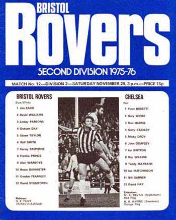 programme cover for Bristol Rovers v Chelsea, 29th Nov 1975