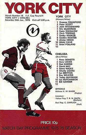 programme cover for York City v Chelsea, 24th Jan 1976