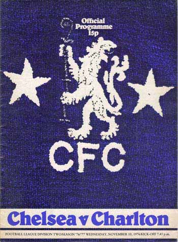 programme cover for Chelsea v Charlton Athletic, Wednesday, 10th Nov 1976