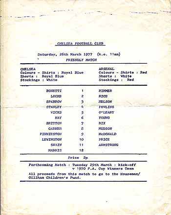 programme cover for Chelsea v Arsenal, Saturday, 26th Mar 1977