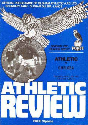 programme cover for Oldham Athletic v Chelsea, 19th Apr 1977