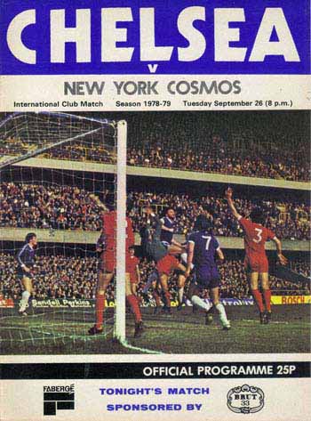 programme cover for Chelsea v New York Cosmos, Tuesday, 26th Sep 1978