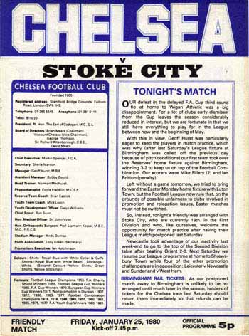programme cover for Chelsea v Stoke City, Friday, 25th Jan 1980