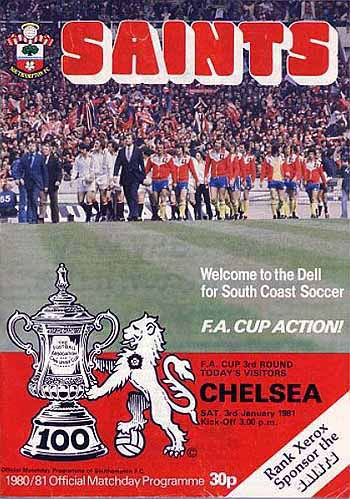 programme cover for Southampton v Chelsea, 3rd Jan 1981