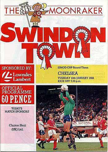 programme cover for Swindon Town v Chelsea, Tuesday, 19th Jan 1988