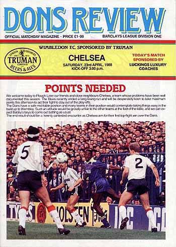 programme cover for Wimbledon v Chelsea, Saturday, 23rd Apr 1988
