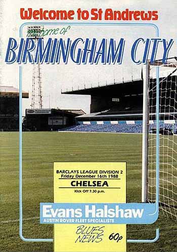programme cover for Birmingham City v Chelsea, Friday, 16th Dec 1988