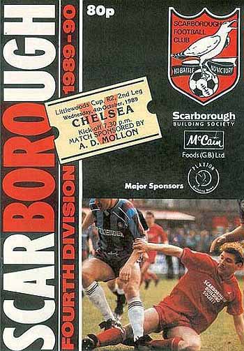 programme cover for Scarborough v Chelsea, Wednesday, 4th Oct 1989