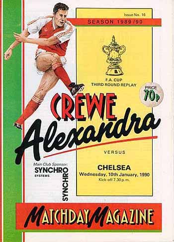 programme cover for Crewe Alexandra v Chelsea, 10th Jan 1990