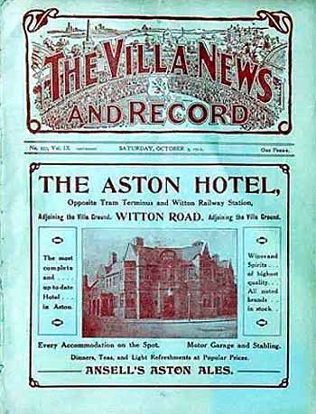 programme cover for Aston Villa v Chelsea, 3rd Oct 1914