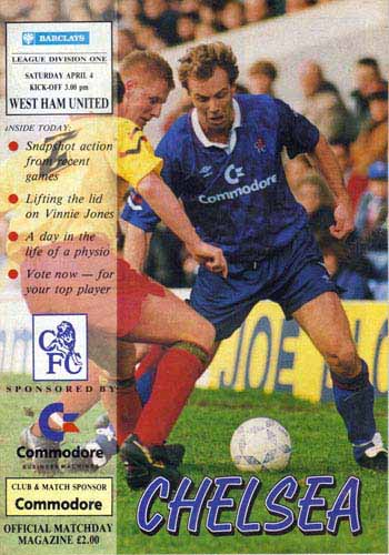 programme cover for Chelsea v West Ham United, 4th Apr 1992