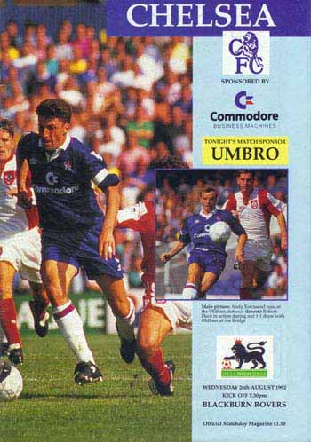 programme cover for Chelsea v Blackburn Rovers, 26th Aug 1992