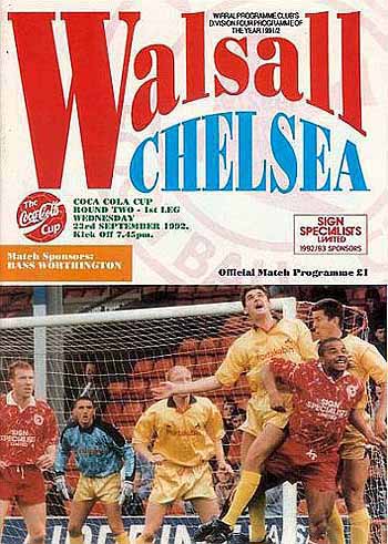 programme cover for Walsall v Chelsea, 23rd Sep 1992