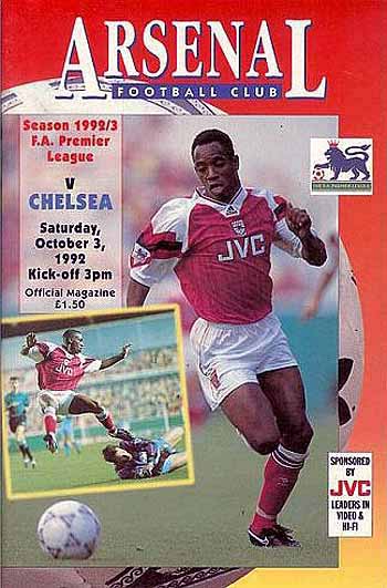 programme cover for Arsenal v Chelsea, 3rd Oct 1992