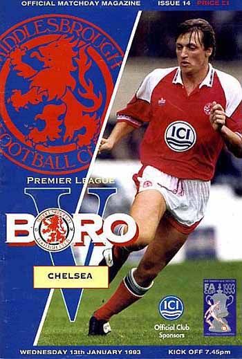 programme cover for Middlesbrough v Chelsea, Wednesday, 13th Jan 1993