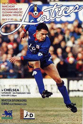 programme cover for Oldham Athletic v Chelsea, 6th Feb 1993