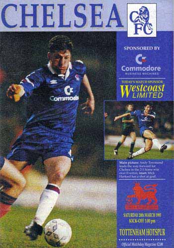 programme cover for Chelsea v Tottenham Hotspur, 20th Mar 1993