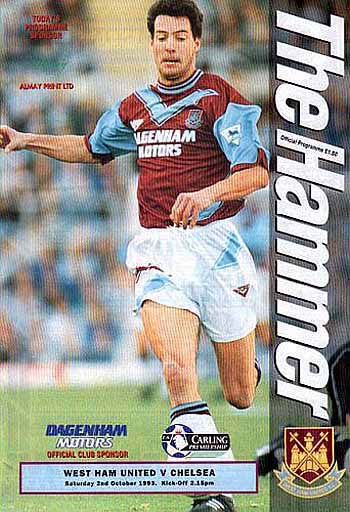programme cover for West Ham United v Chelsea, Saturday, 2nd Oct 1993