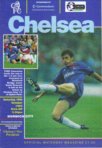 programme cover for Chelsea v Norwich City, Saturday, 16th Oct 1993