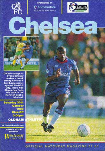 programme cover for Chelsea v Oldham Athletic, 30th Oct 1993