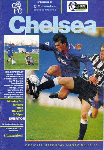 programme cover for Chelsea v Everton, 3rd Jan 1994