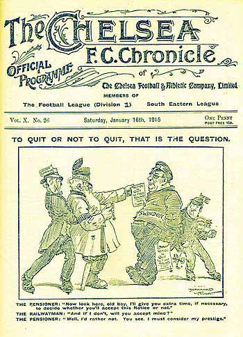 programme cover for Chelsea v Swindon Town, 16th Jan 1915