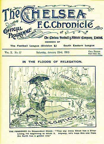 programme cover for Chelsea v Middlesbrough, 23rd Jan 1915