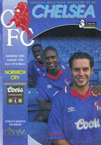 programme cover for Chelsea v Norwich City, Saturday, 20th Aug 1994