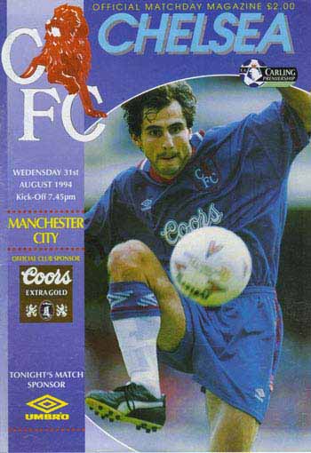 programme cover for Chelsea v Manchester City, Wednesday, 31st Aug 1994