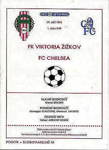 programme cover for Viktoria Zizkov v Chelsea, 29th Sep 1994