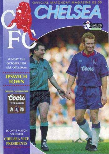 programme cover for Chelsea v Ipswich Town, 23rd Oct 1994
