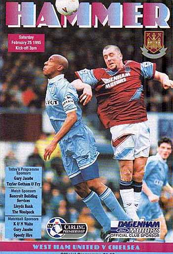 programme cover for West Ham United v Chelsea, Saturday, 25th Feb 1995