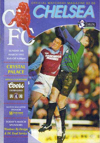 programme cover for Chelsea v Crystal Palace, 5th Mar 1995