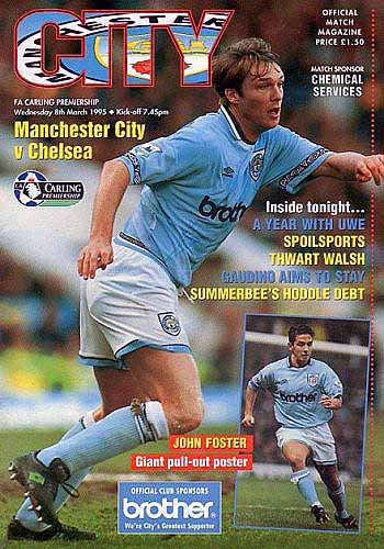 programme cover for Manchester City v Chelsea, Wednesday, 8th Mar 1995