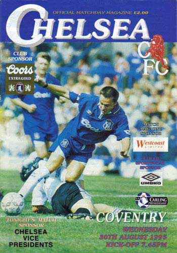 programme cover for Chelsea v Coventry City, 30th Aug 1995