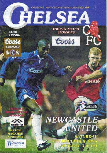 programme cover for Chelsea v Newcastle United, Saturday, 9th Dec 1995