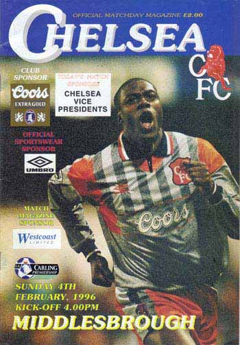 programme cover for Chelsea v Middlesbrough, 4th Feb 1996