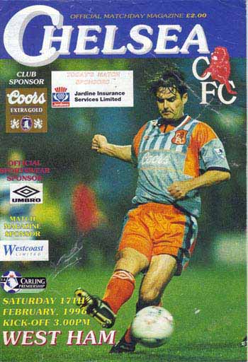 programme cover for Chelsea v West Ham United, 17th Feb 1996