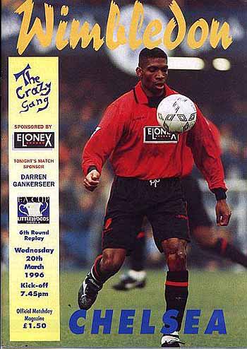 programme cover for Wimbledon v Chelsea, Wednesday, 20th Mar 1996