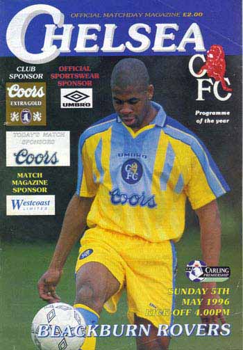 programme cover for Chelsea v Blackburn Rovers, 5th May 1996