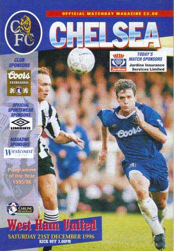 programme cover for Chelsea v West Ham United, 21st Dec 1996