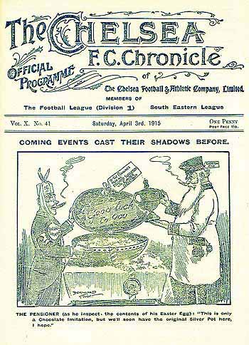 programme cover for Chelsea v Sunderland, 3rd Apr 1915