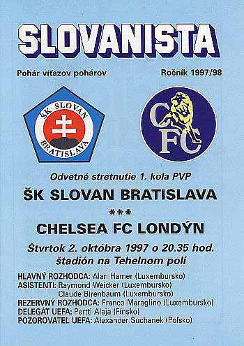 programme cover for Slovan Bratislava v Chelsea, Thursday, 2nd Oct 1997