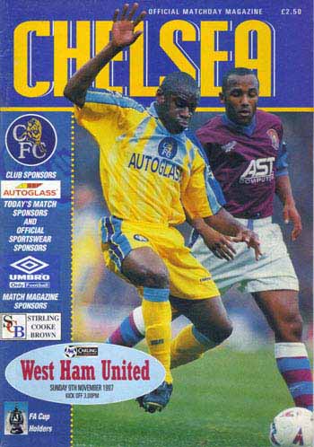 programme cover for Chelsea v West Ham United, 9th Nov 1997