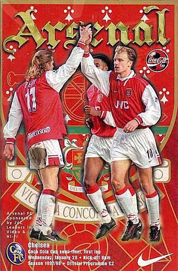 programme cover for Arsenal v Chelsea, Wednesday, 28th Jan 1998