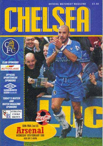 programme cover for Chelsea v Arsenal, 18th Feb 1998