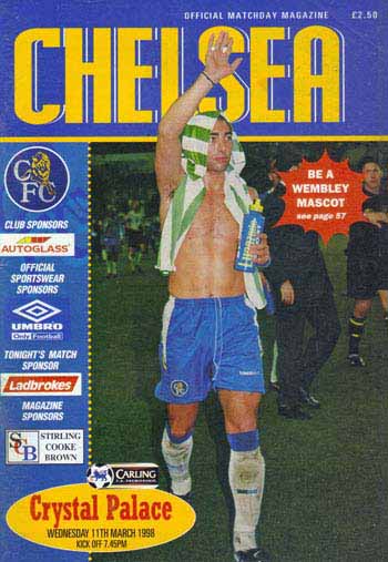 programme cover for Chelsea v Crystal Palace, 11th Mar 1998