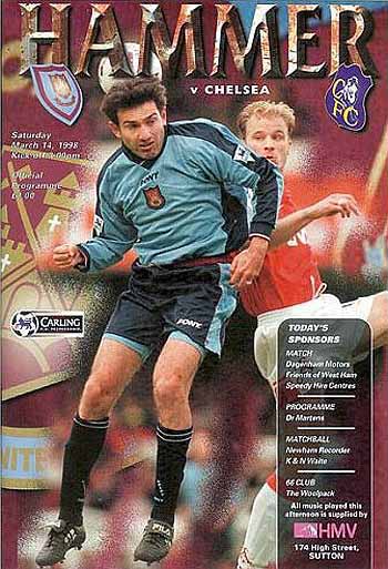 programme cover for West Ham United v Chelsea, 14th Mar 1998