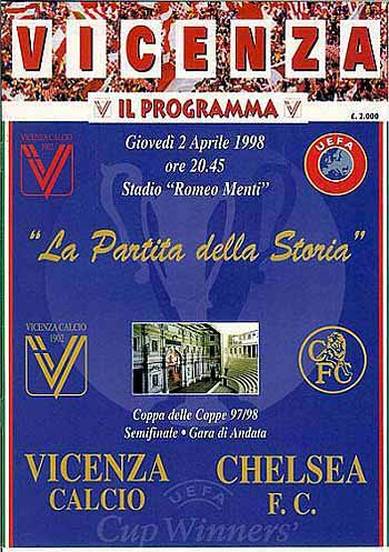 programme cover for Vicenza v Chelsea, 2nd Apr 1998